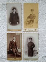 4 db antik, magyar kabinetfotó/keményhátú  fotó, férfi portrék, Strelisky, Divald, Hirsch, stb.