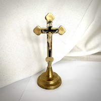 Table cross, standing copper cross, old religious object, cross, corpus christi crucifix, object of grace
