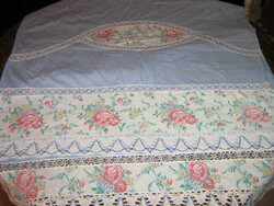 Antique unique vintage lace pink hand towel towel possibly double folded tablecloth