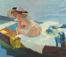 Leo putz - nude in the boat - blindfold canvas reprint