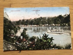 Antik, színezett LINZ - Dunapart képeslap  -  1920