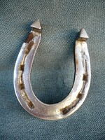 Old chromed iron radiator grille ornament horseshoe