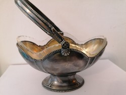 Antique beautiful silver-plated bonbon offering with original glass insert, gilded inside