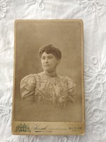 Antik, magyar CDV/vizitkártya/keményhátú fotó Kossak műterme Buziásfürdő hölgy portré