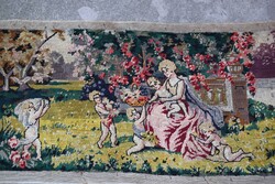 Antique tapestry garden scene mother with children playing picking flowers 117 x 49 cm + convention