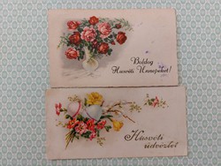 Régi húsvéti mini képeslap rózsás virágos üdvözlőkártya levelezőlap 2 db
