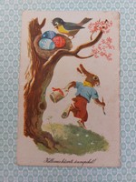 Régi húsvéti rajzos képeslap 1959 nyuszis madaras levelezőlap
