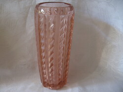 Retro art deco pink crystal vase