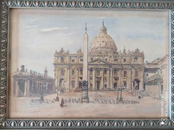 Szent Péter bazilika akvarell, hibátlan szép keretében, 42 cm