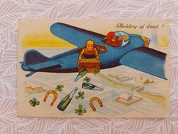 Old New Year's postcard cartoon postcard flying clover champagne gift spreader pilot ii. Vh