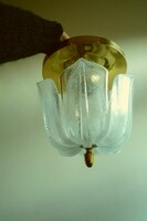 Vintage 70es évek Limburg Glashütte üveg és réz mennyezeti lámpa vagy fali lámpa