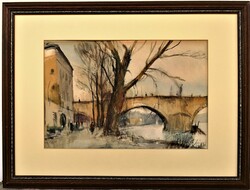 Sándor Szalóky (1921 - 1978) Bridge over the Seine 1961 with Original Guarantee!