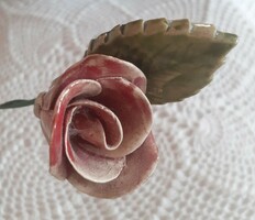 1 Strand antique red ceramic rose with ceramic leaf