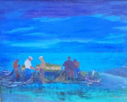 Csáki- maronyák józsef: fishermen at lake, picture gallery, 86x106cm, extra !!
