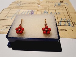 Beautiful antique red stone child - baby earrings 14k! With its original block from 12.03.1965