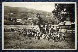 Old photo postcard mailed from a stone field Ruthenian Hucul procession 1943