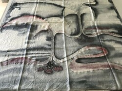 Hand-dyed silk scarf with silver contour pattern, signed