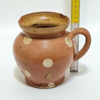 Folk ceramic mug with white dots and light brown glaze (2323)