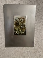 Very beautiful sunflower special fire enamel picture with wooden frame.