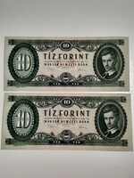 10 HUF banknote 1975 a 115 2 serial numbers unc