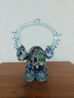Murano-style colored glass basket, 17 cm high, flawless piece!