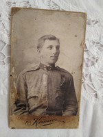 Antik magyar CDV/vizitkártya/keményhátú fotó katona portré, Knauer Gy. Brassó