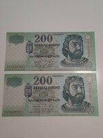 2 serial number tracking 200 forint banknotes 2005 unc