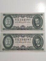 10 HUF banknote 1975 a 117 2 serial numbers unc