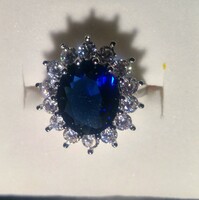 Ezüst Kék zafír köves gyűrű-cirkon kövekkel díszítve