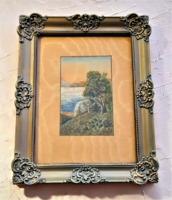 Silk Painting of Landscape in Gilded Glass Frame