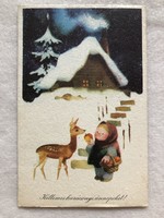 Régi Karácsonyi képeslap, rajzos levelezőlap - Szilas Győző rajz