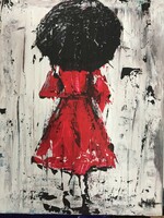 "Esőben" - kortárs festmény, akril festékkel vászonra készült, eredeti, közvetlenül a művésztől