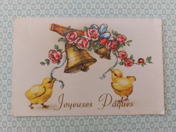 Régi húsvéti képeslap csillámos levelezőlap rózsa csibék harang