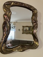 Ferenc Halmos - eosin glazed ceramic mirror in Art Nouveau style