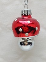 Régi üveg karácsonyfadísz piros gomba üvegdísz