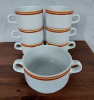 6 db ALFÖLDI porcelán kávéscsésze, csésze és 1 db leveses tálka, jelzett, hibátlan darabok