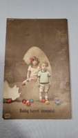 Régi húsvéti képeslap, üdvözlőlap, levelezőlap 1917 színezett fotó