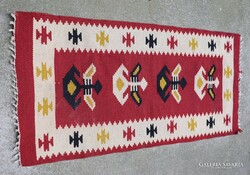 Torontáli kilim szőnyeg , kézzel szövött gyapjú 101 x 48 cm + rojt