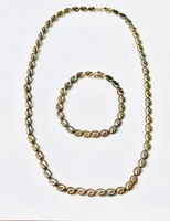 14 K tricolor (yellow, white, rose gold) gold necklace + bracelet set