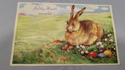 Régi húsvéti képeslap, üdvözlőlap, levelezőlap, nyuszi tojásokkal 1921