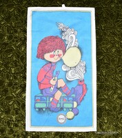 Retro gyermek kép len vászon , dekoráció textilkép 38 x 68 cm Monimpex