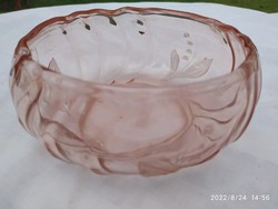Amber colored engraved glass ashtray for sale!