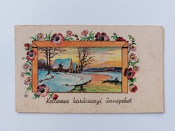 Régi karácsonyi mini képeslap tájképes levelezőlap üdvözlőkártya
