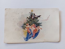 Régi karácsonyi mini képeslap angyalos levelezőlap üdvözlőkártya