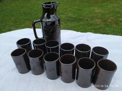 Dark colored ceramic jug + 12 glasses for sale! Ceramic drinking set for sale!