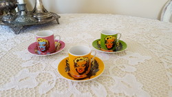 Andy warhol - marylin monroe motif porcelain espresso cup + saucer 3 sets.