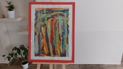 Signed abstract painting 85x65 cm with frame