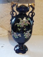 Eladó szecessziós porcelán kézzel festett cseresznye virágos kobalt kék osztrák nagyméretű váza!