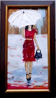 Anna Sztopka (1950-) beauty in the rain - oil painting