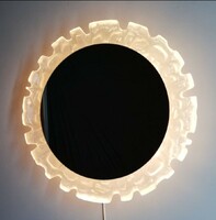 Mid century lucite wall-mounted circular mirror with backlight by ercol